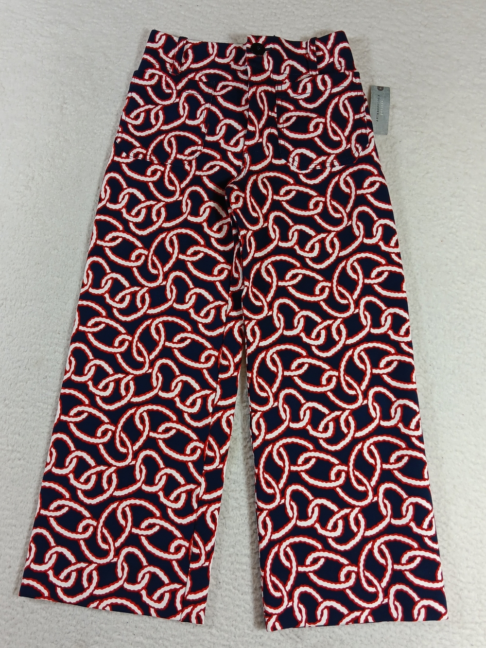 Maeve Pants Womens 24P Blue The Colette Cropped Wide Leg Ponte Chain Link NWT